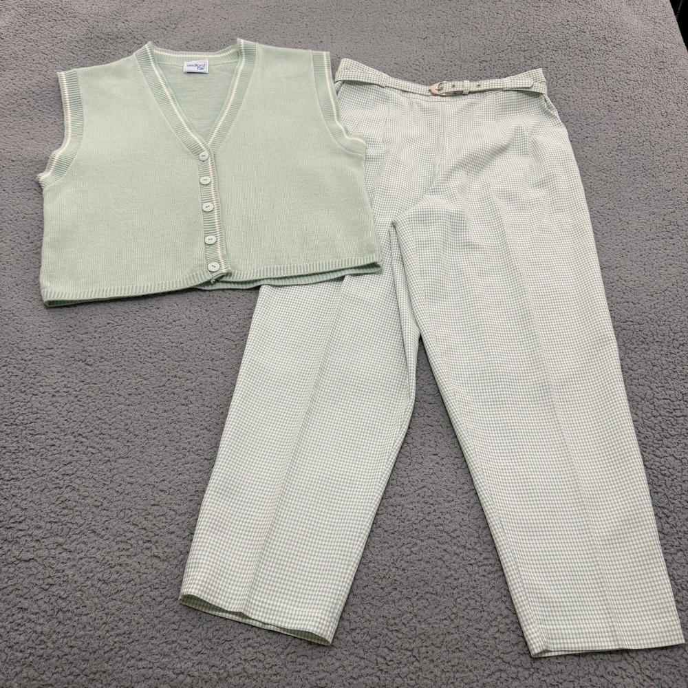 VTG Bedford Fair Set Womens 16P Pants Large Sweater Knit Gingham Country Club